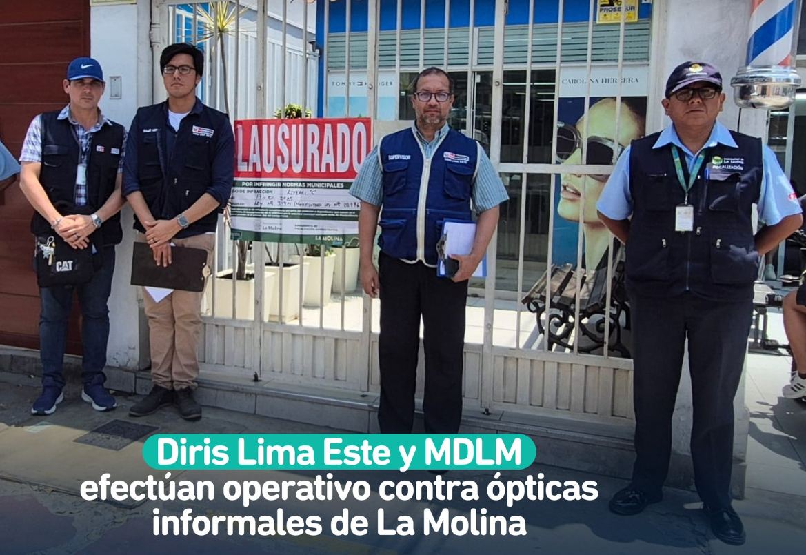 Fotografía publicada por la Municipalidad de La Molina con el comunicado "MUNICIPALIDAD DE LA MOLINA Y MINISTERIO DE SALUD CLAUSURAN CENTROS OFTALMOLÓGICO"