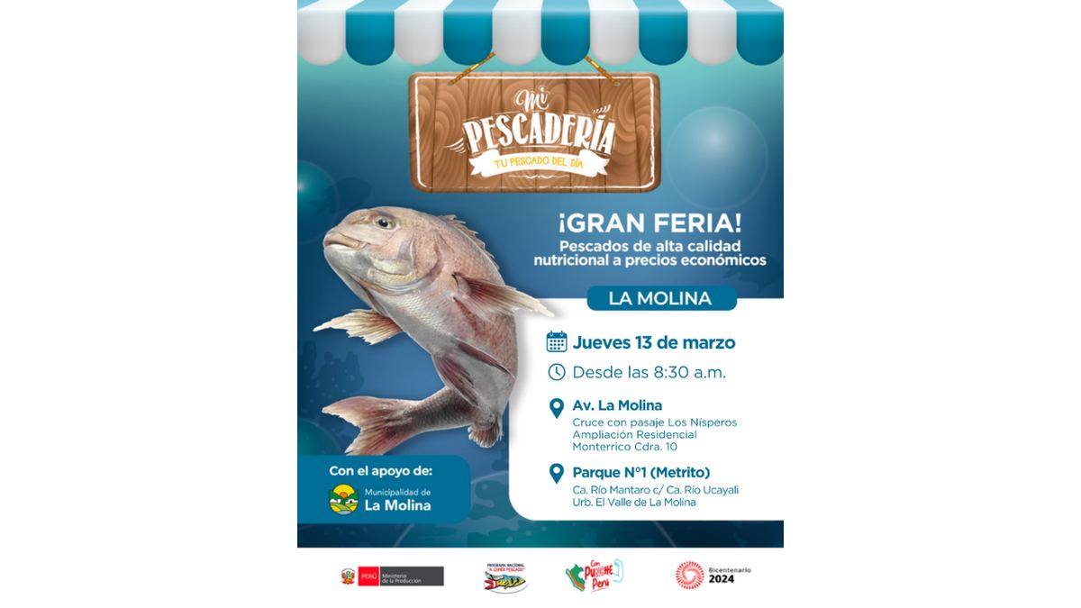 Fotografía publicada por la Municipalidad de La Molina con el comunicado "¡VUELVE A COMER PESCADO! Molinenses disfrutarán de frutos de mar y conservas a p"