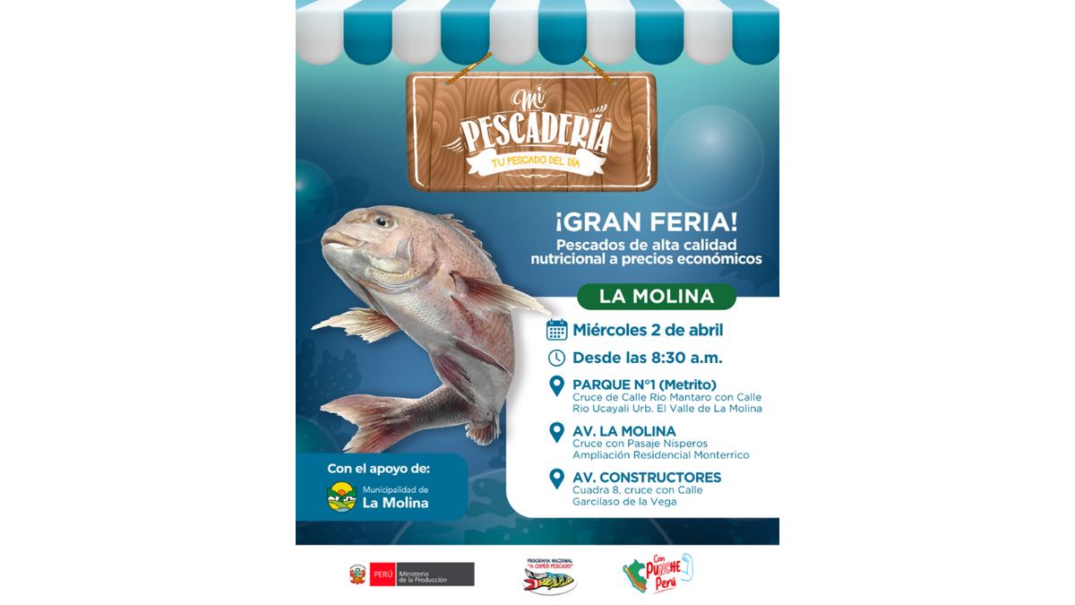 Fotografía publicada por la Municipalidad de La Molina con el comunicado "VENTA DE PESCADO EN SIMULTÁNEO HABRÁ MAÑANA EN TRES LUGARES"