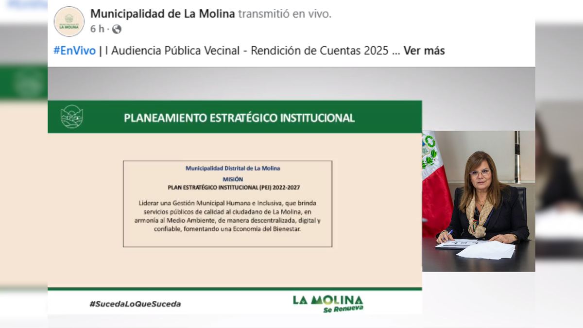 Fotografía publicada por la Municipalidad de La Molina con el comunicado "SE REALIZÓ PRIMERA AUDIENCIA PÚBLICA DEL 2025 – RENDICIÓN DE CUENTAS"
