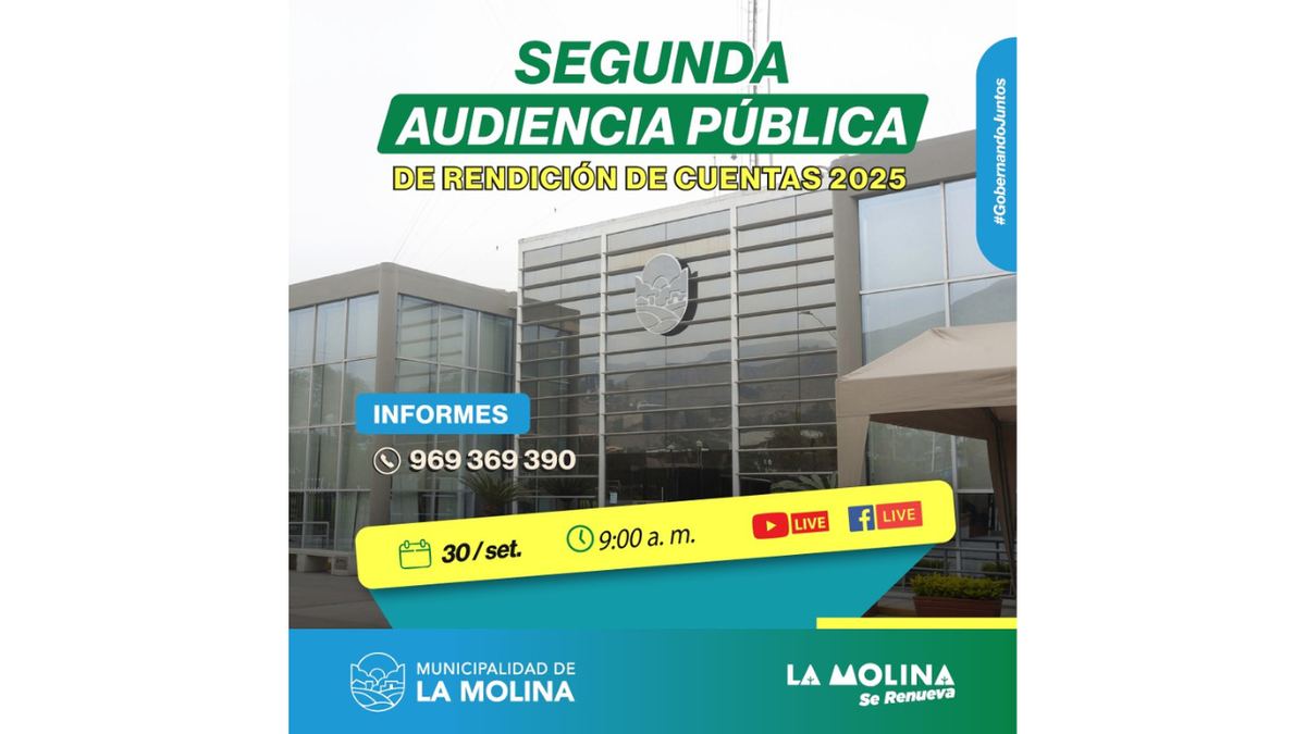 Fotografía publicada por la Municipalidad de La Molina con el comunicado "ALCALDE Y FUNCIONARIOS SE REUNIRÁN CON VECINOS EN SEGUNDA RENDICIÓN DE CUENTAS"