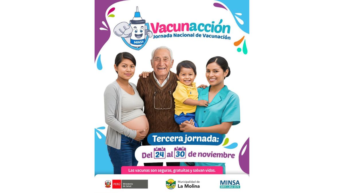 Fotografía publicada por la Municipalidad de La Molina con el comunicado "LA MOLINA IMPULSA CAMPAÑA DE VACUNACIÓN EN COORDINACIÓN CON EL MINISTERIO DE SAL"