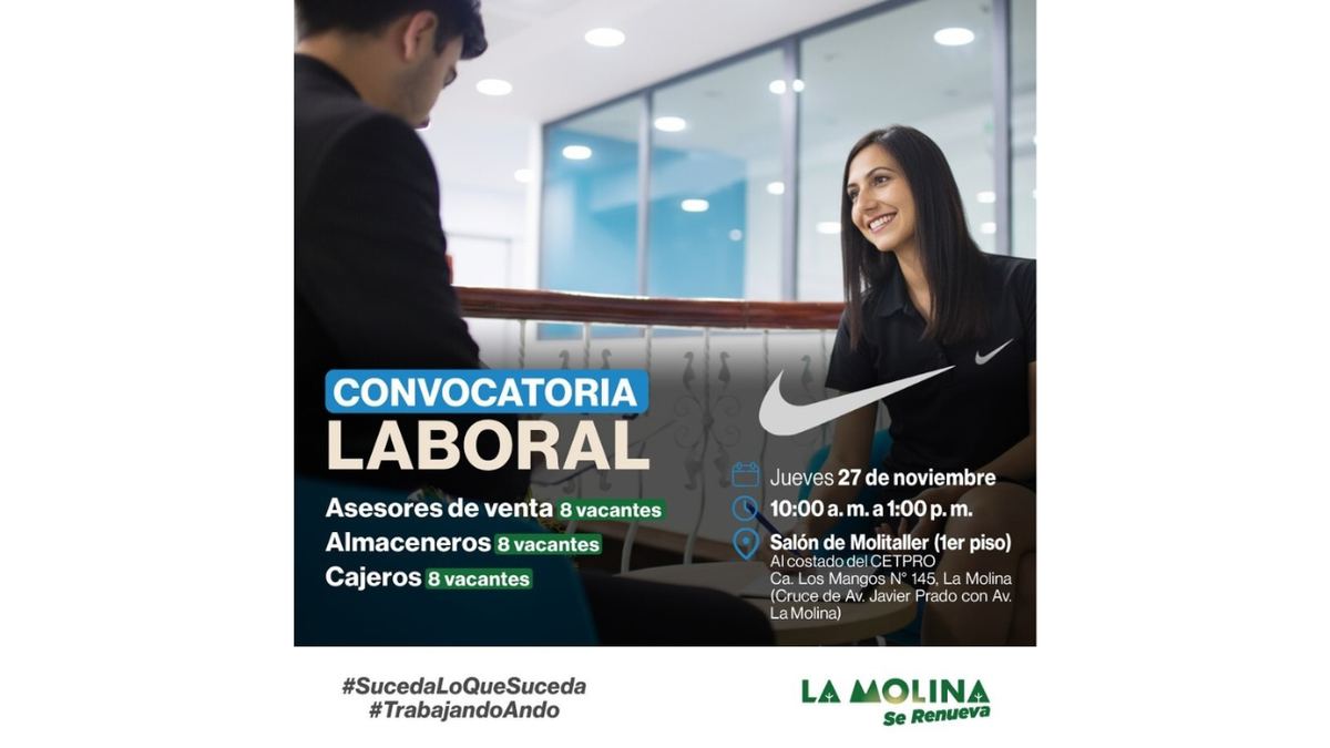 Fotografía publicada por la Municipalidad de La Molina con el comunicado "NUEVAS OPORTUNIDADES DE TRABAJO PARA NUESTROS VECINOS"