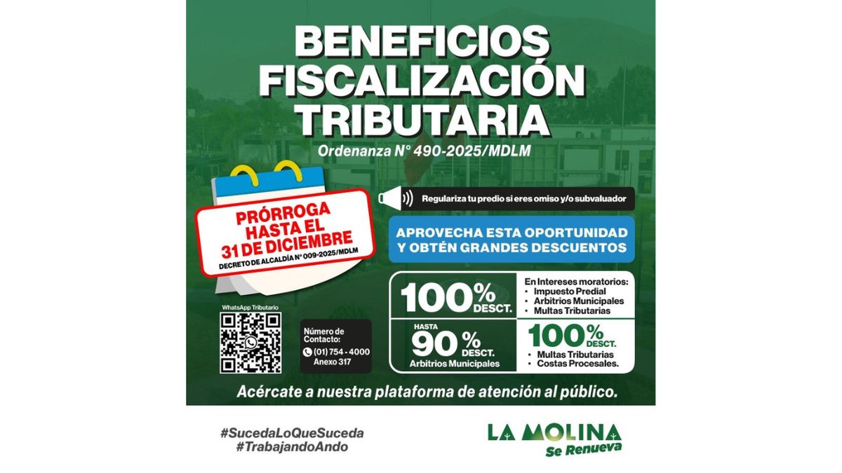 Fotografía publicada por la Municipalidad de La Molina con el comunicado "¡Municipalidad de La Molina recuerda a todos sus vecinos! MIÉRCOLES 31 VENCEN BE"