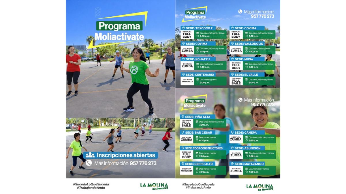 Fotografía publicada por la Municipalidad de La Molina con el comunicado "SE ABRIERON INSCRIPCIONES DE VERANO 2026 PARA MOLIACTÍVATE"