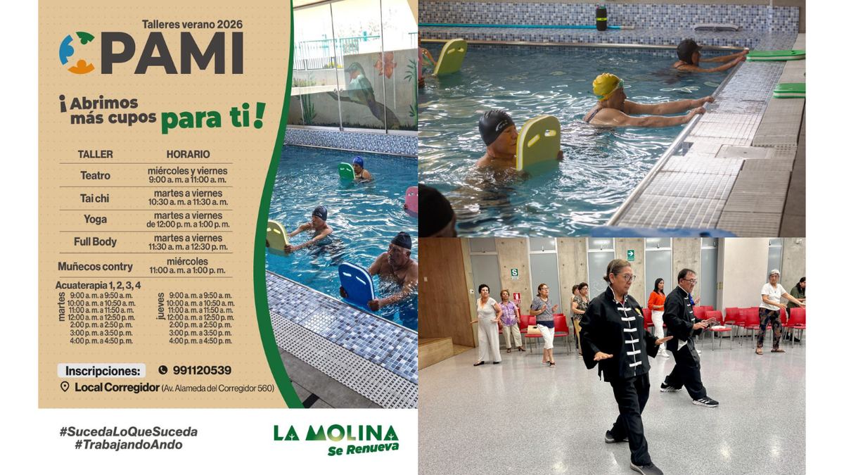 Fotografía publicada por la Municipalidad de La Molina con el comunicado "LA MOLINA AMPLÍA LAS INSCRIPCIONES PARA TALLERES DE VERANO DEL PAMI"
