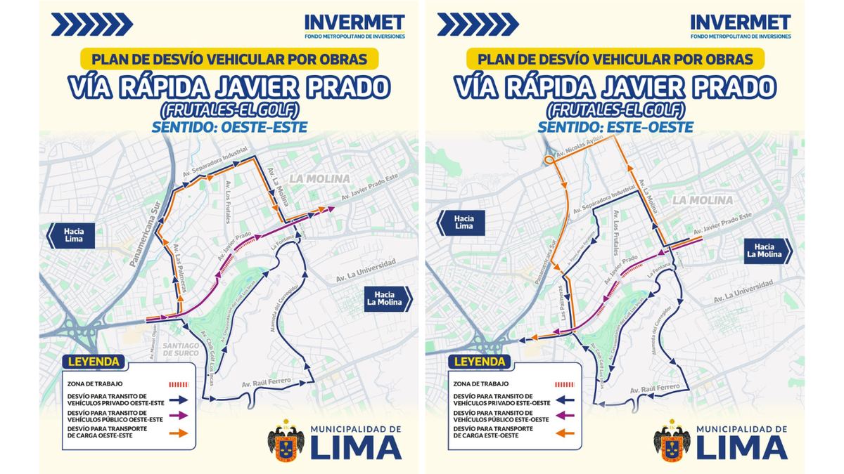 Fotografía publicada por la Municipalidad de La Molina con el comunicado "DESVÍOS POR OBRAS EN JAVIER PRADO SERÁN RECIÉN A PARTIR DEL LUNES 26"