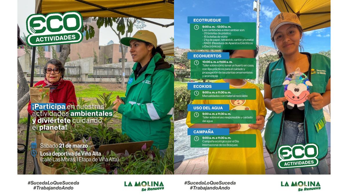 Fotografía publicada por la Municipalidad de La Molina con el comunicado "PROGRAMA DE ECOACTIVIDADES LLEGA ESTE SÁBADO A VIÑA ALTA"